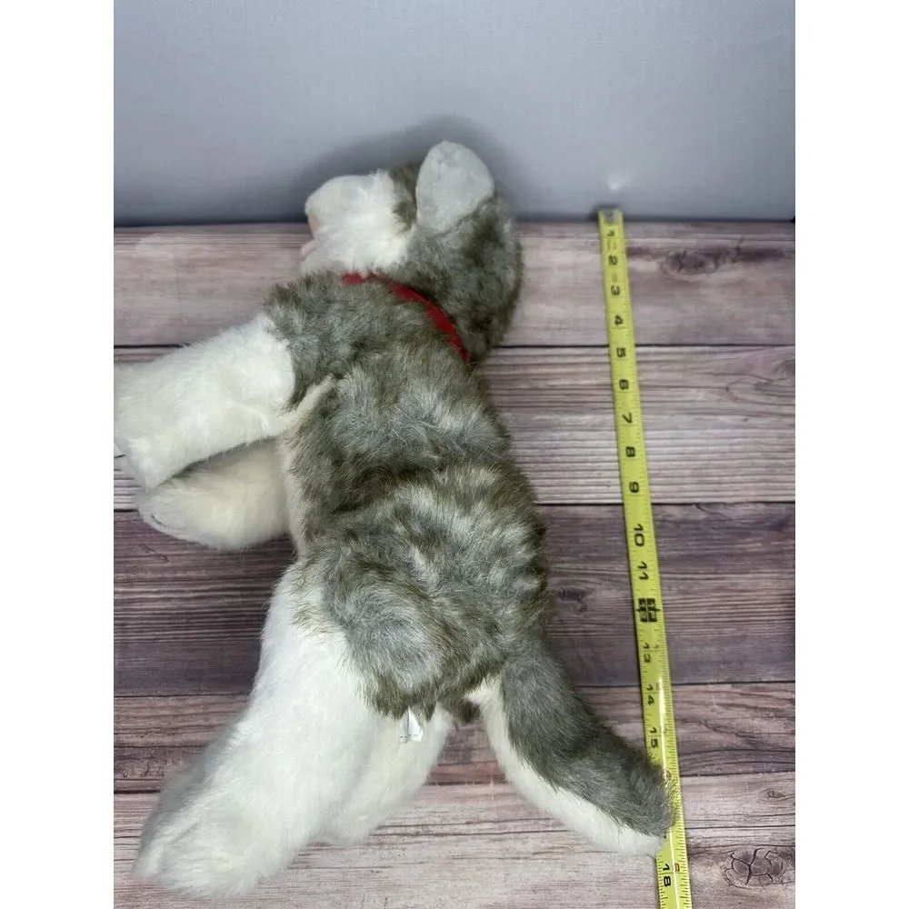 Build A Bear BAB‎ Blue Eyed Siberian Husky Grey White Plush BARKS Red Collar 18